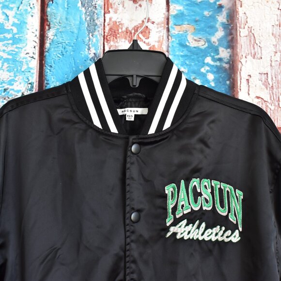 Unisex Pacsun Athletics Varsity Bomber Jacket Embroidered Streetwear XS/S Black - Picture 3 of 13